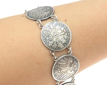 ◎D moment ◎ DULCE D coin two-line bracelet (925 silver) 900 Silver Antique 1910 Germany 