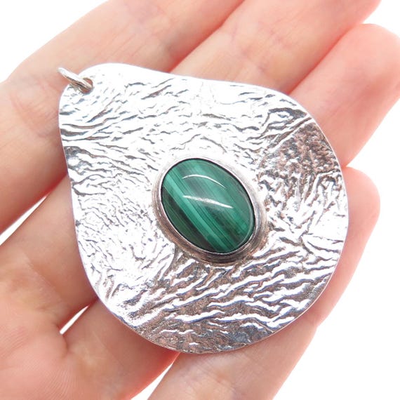 925 Sterling Silver Vintage Malachite & Carnelian Modernist Dual