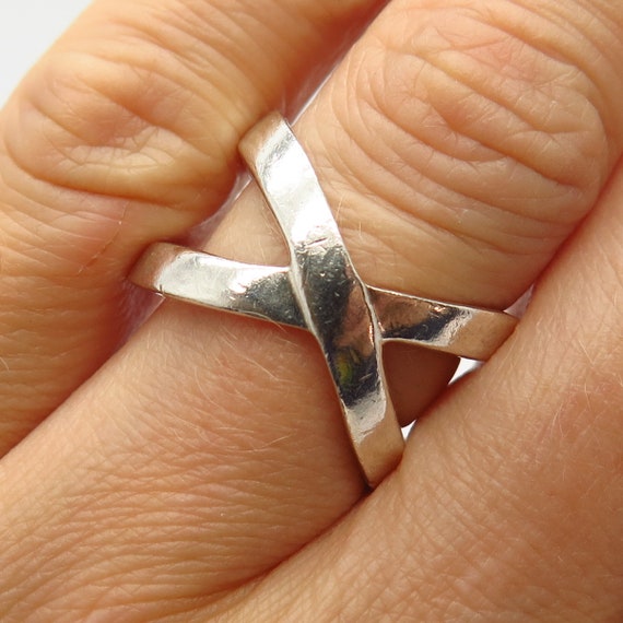 925 Sterling Silver Vintage Crossover Design Ring… - image 1