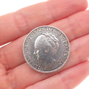 720 Silver Antique 1944 Netherlands 1 Gulden - Wilhelmina Coin Pin Brooch