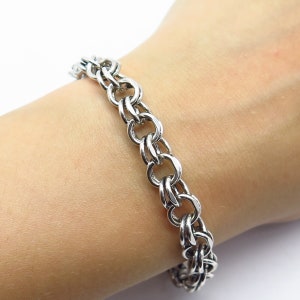 925 Sterling Silver Vintage Double Cable Link Bracelet 7.25&quot;