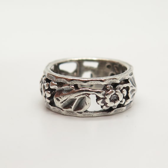 925 Sterling Silver Vintage Floral Band Ring Size… - image 2