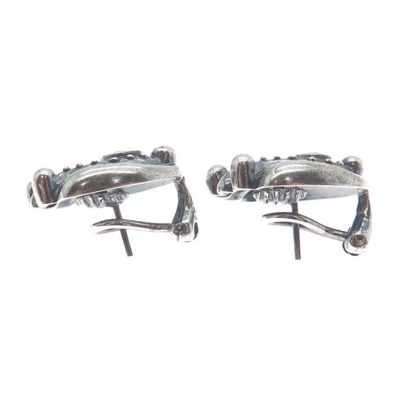 925 Sterling Silver Vintage Real Sapphire Modernist Oxidized Omega Back Earrings View 6
