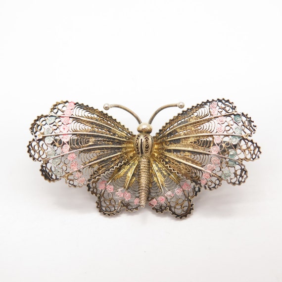800 Silver Antique Colorful Enamel Butterfly Fili… - image 4