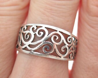 CHAPAL ZENRAY 925 Sterling Silver Vintage Ornate Swirl Ring Size