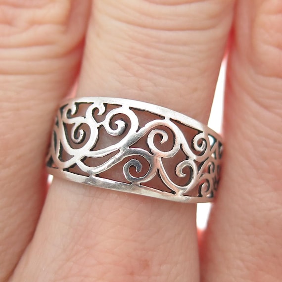 CHAPAL ZENRAY 925 Sterling Silver Vintage Ornate Swirl Ring Size