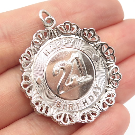 925 Sterling Silver Vintage "21 Happy Birthday" O… - image 1