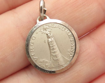 800 Silver Vintage Italy &quot;Virgo Lauretana&quot; Religious Charm Pendant