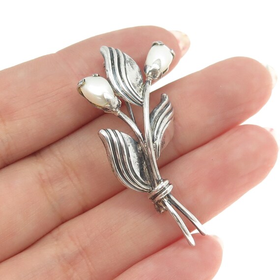 THEODORE KLOTZ 835 Silver Antique Germany Faux Pearl Flower Pin