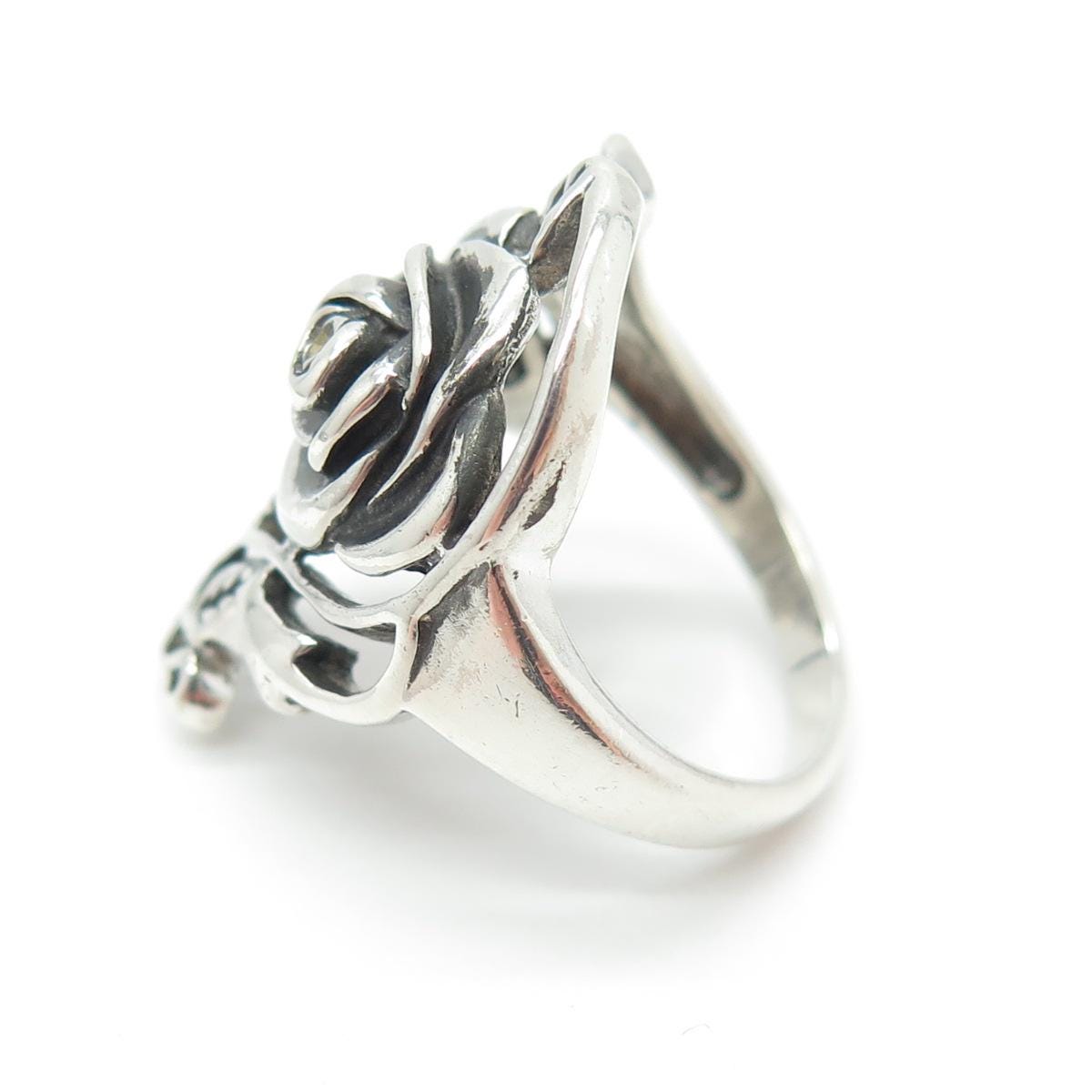 AVON 925 Sterling Silver Vintage Rose Flower Ring Size 4.75