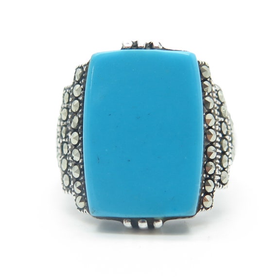 925 Sterling Silver Vintage Faux Turquoise and Ma… - image 3