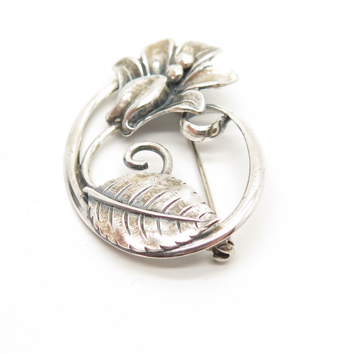 925 Sterling Silver Vintage Jewelart Floral Leaf Design Pin
