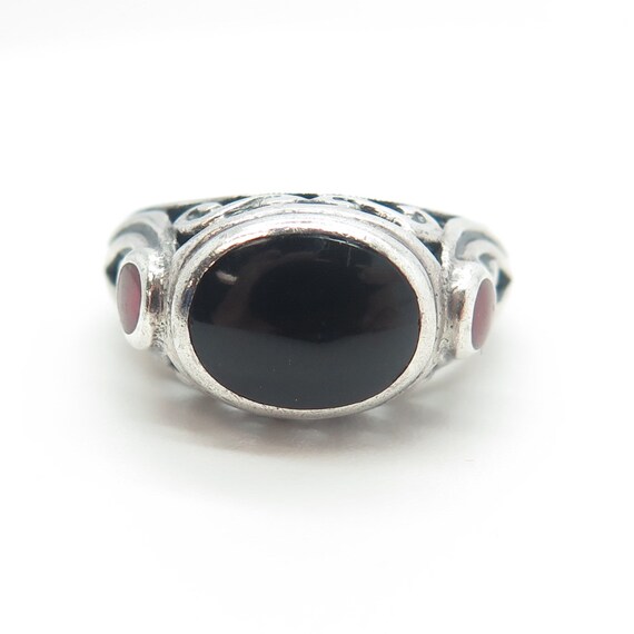 925 Sterling Silver Vintage Real Oval-Cut Black O… - image 3