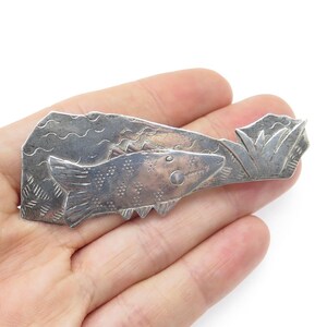 EPW Pamela Worthington 925 Sterling Silver Vintage Modernist Fish Pin Brooch