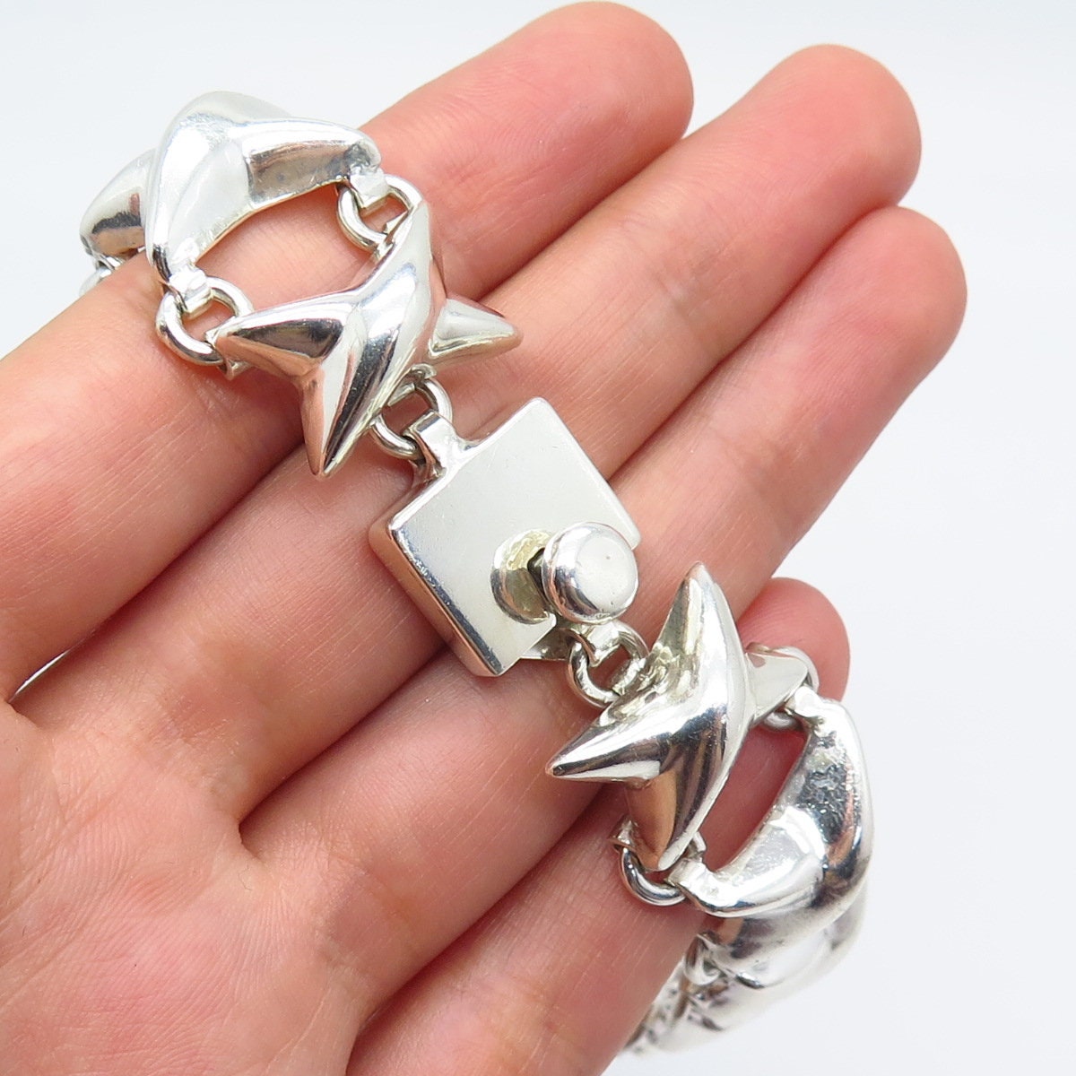 925 Sterling Silver Vintage Mexico Wide Cross Link Bracelet 7.5 