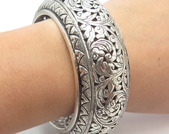 2 Pc Vintage Sterling Silver Bangle Bracelet Lot Floral