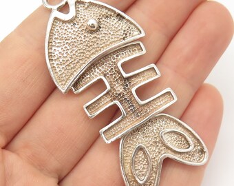 925 Sterling Silver Vintage Fish Skeleton Design Pendant