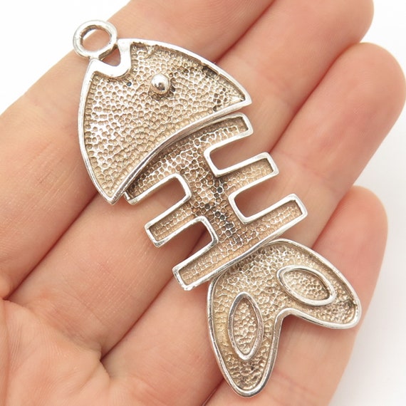 925 Sterling Silver Vintage Fish Skeleton Design … - image 1