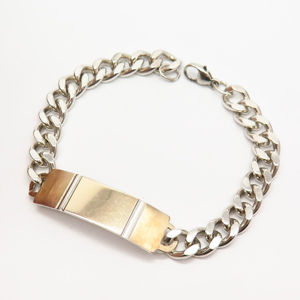 925 Sterling Silver 2-tone Vintage ID Cuban Link Bracelet
