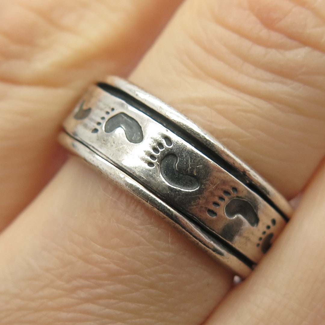925 Sterling Silver Vintage Mexico Footprints Band Ring Size 925 Sterling Silver Vintage Mexico Footprints Band Ring Size