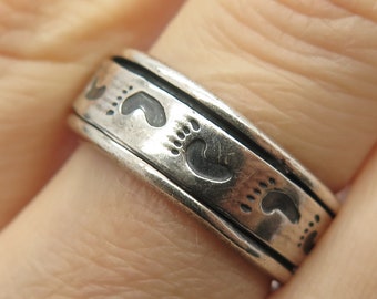 925 Sterling Silver Vintage Mexico Footprints Band Ring Size 925 Sterling Silver Vintage Mexico Footprints Band Ring Size