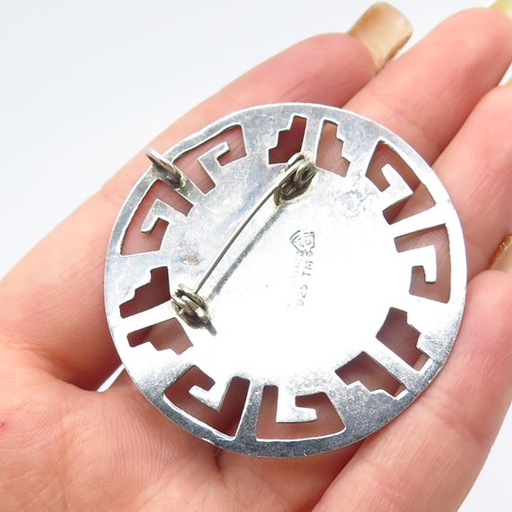925 Sterling Silver Vintage Mexico Aztec Calendar Pin Brooch
