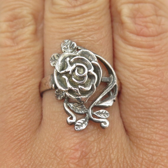 Rose flower ring silver discount