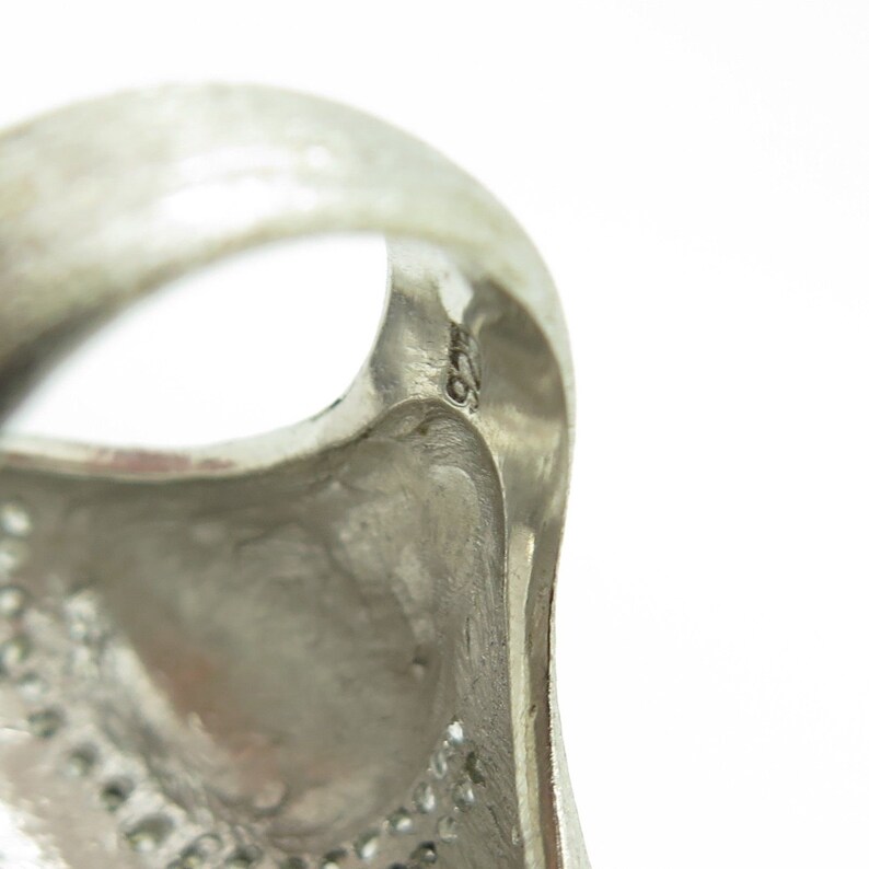 925 Sterling Silver C Z Extra Wide Unique Modernist Ring Size 8