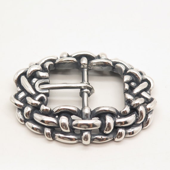 925 Sterling Silver Vintage Wicker Belt Buckle - image 6