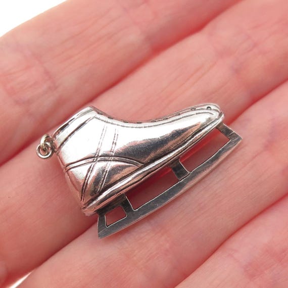 925 Sterling Silver Antique China Ice Skate Oxidized 3D Charm Pendant