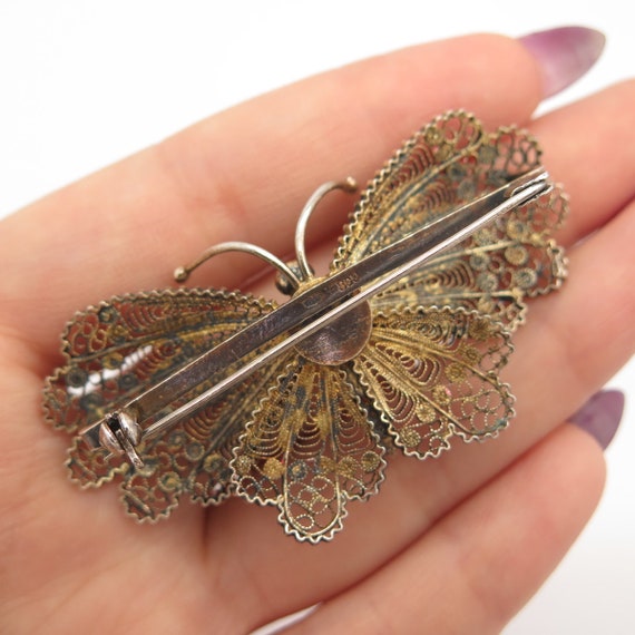 800 Silver Antique Colorful Enamel Butterfly Fili… - image 2