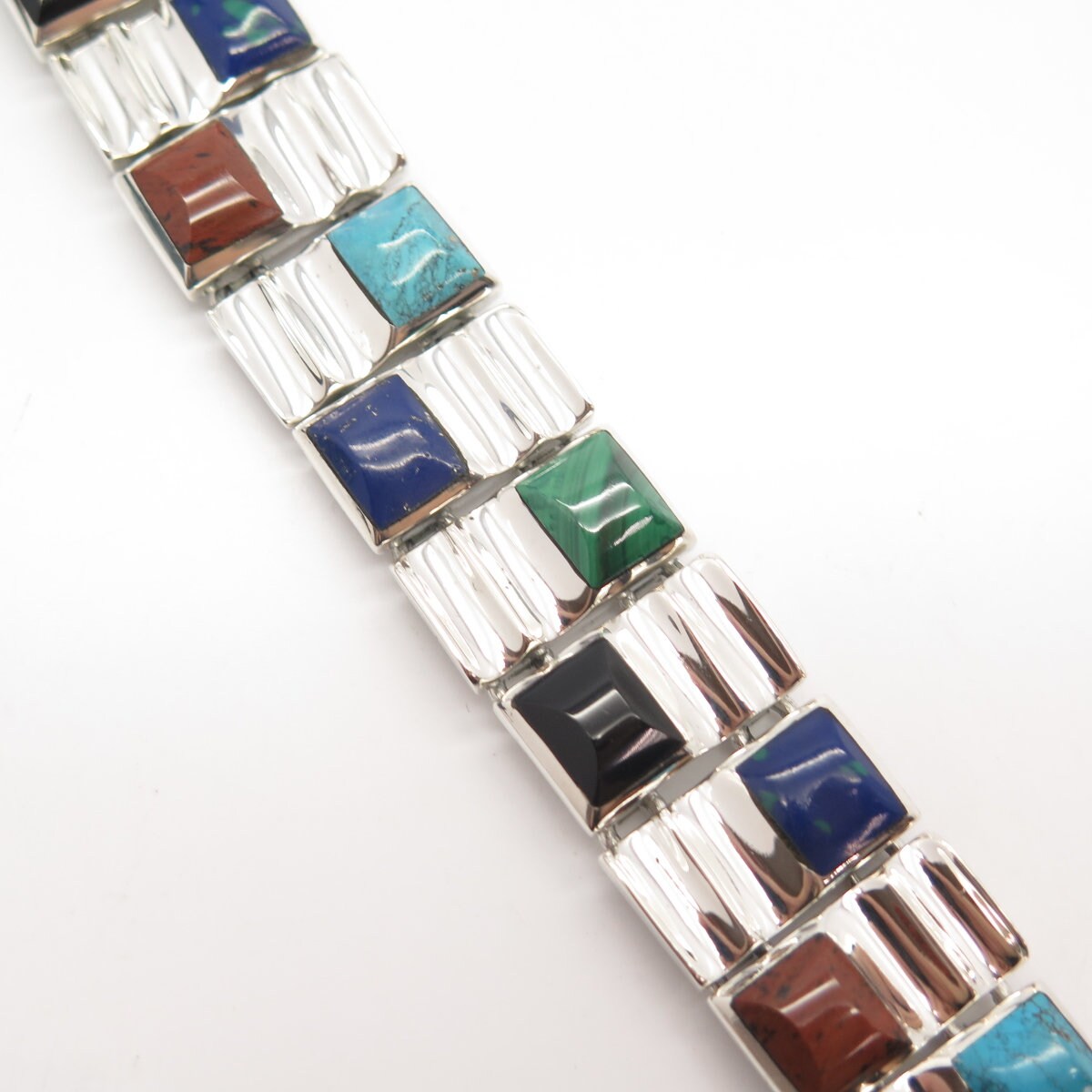 925 Sterling Silver Vintage Mexico Multi-color Gem Panel