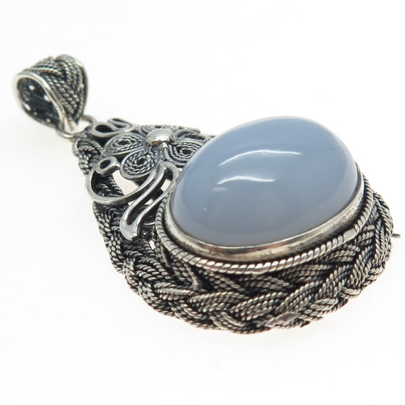 925 Sterling Silver Vintage Nepal Real Blue Chalc… - image 5