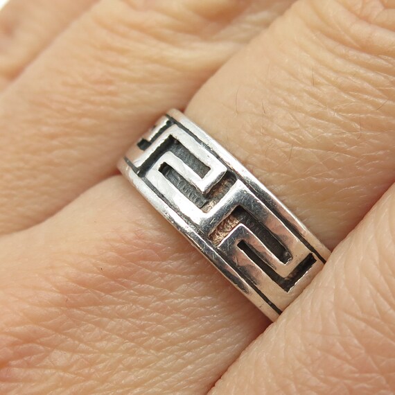 925 Sterling Silver Vintage Greek Maze Band Ring … - image 2