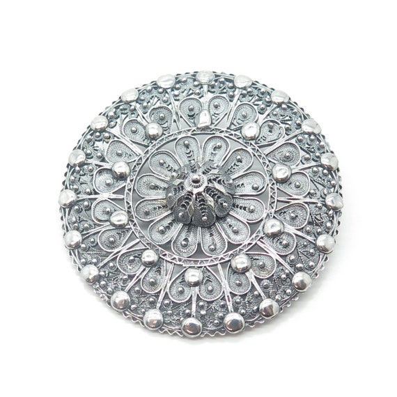 925 Sterling Silver Antique Art Deco Filigree Pin… - image 4