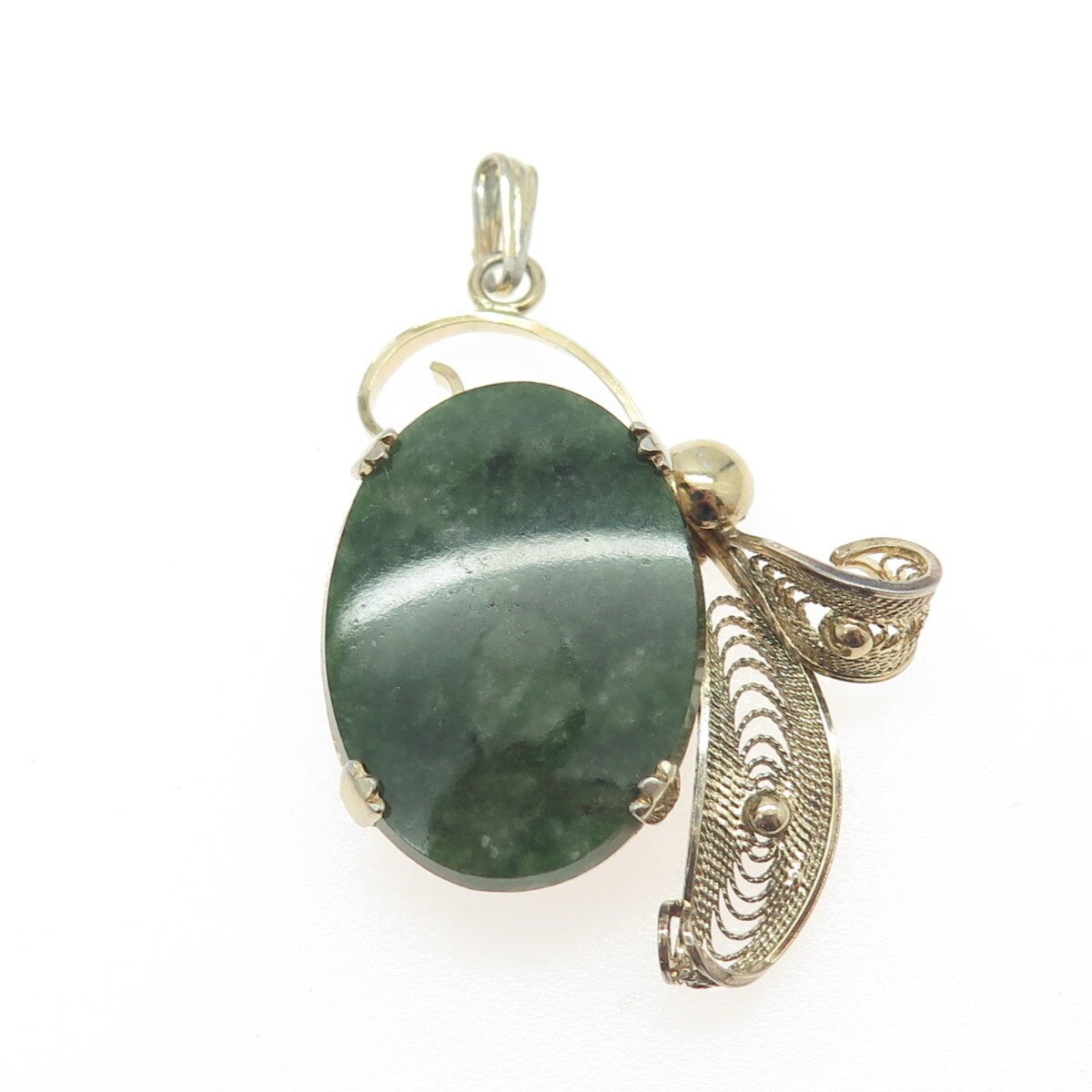 SORRENTO 925 Sterling Silver Gold Plated Vintage Real Jade