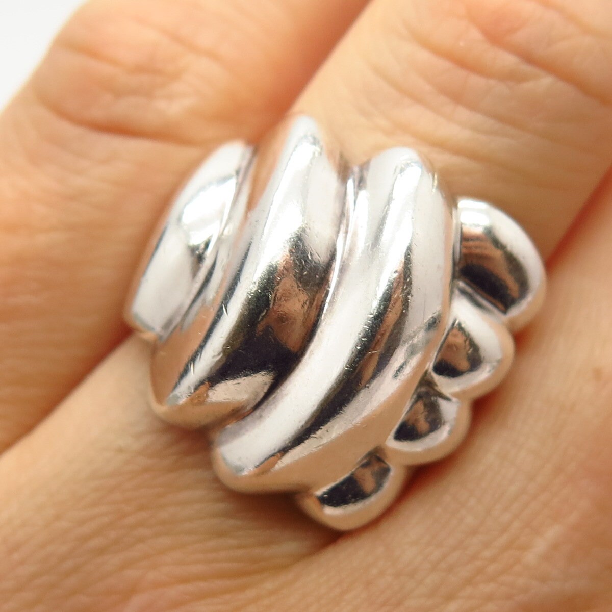925 Sterling Silver Vintage Mexico Shell Design Ring Size