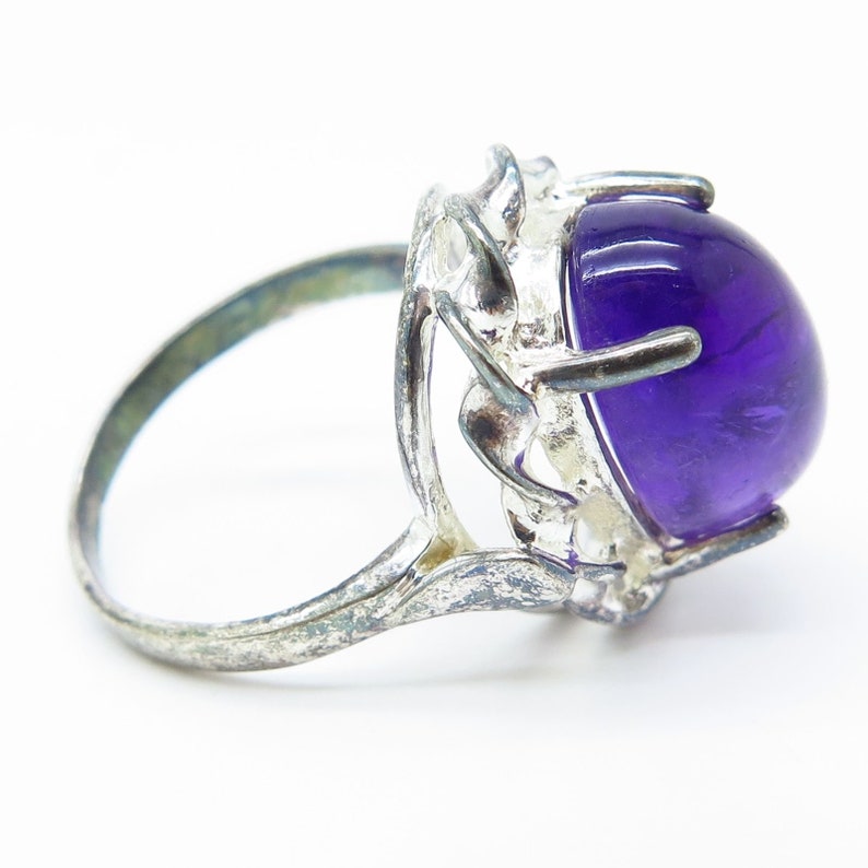 925 Sterling Silver Large Amethyst Gemstone Twisted Ribbon Design Ring Size 7