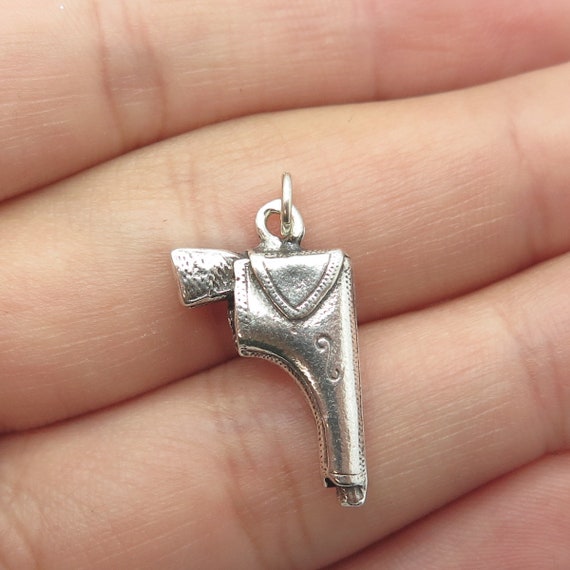 925 Sterling Silver Vintage Gun 3D Charm Pendant - image 1