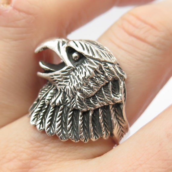 925 Sterling Silver Vintage Eagle Ring Size 9 3/4 - image 2