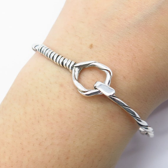 925 Sterling Silver Vintage Twisted Hook and Eye Bangle Bracelet 7