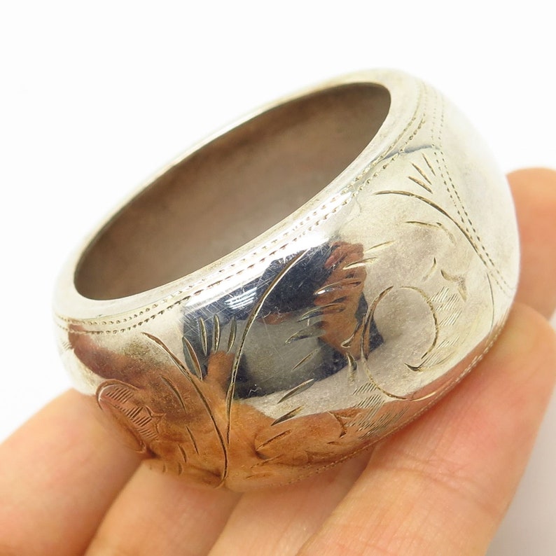 Vtg Signed 925 Sterling Silver Swirl Design Napkin Ring Holder