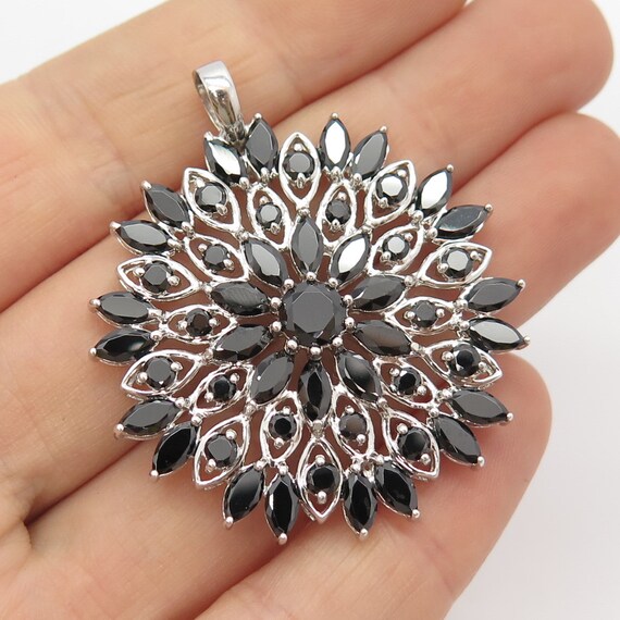 925 Sterling Silver Vintage Melanite tone C Z Pendant Etsy New