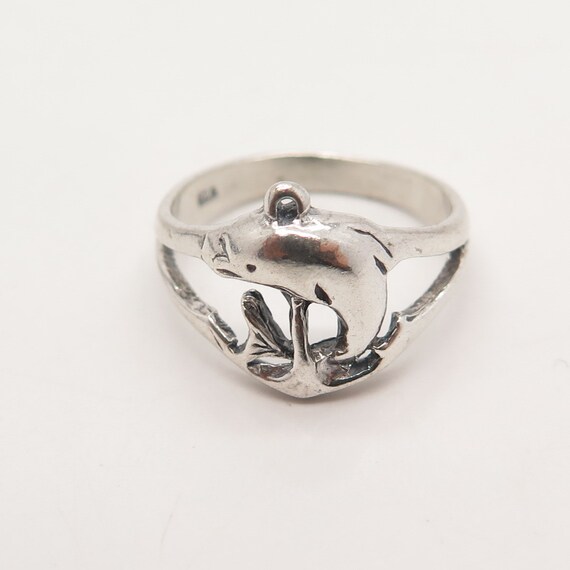 925 Sterling Silver Vintage Friendly Dolphin Ring… - image 3