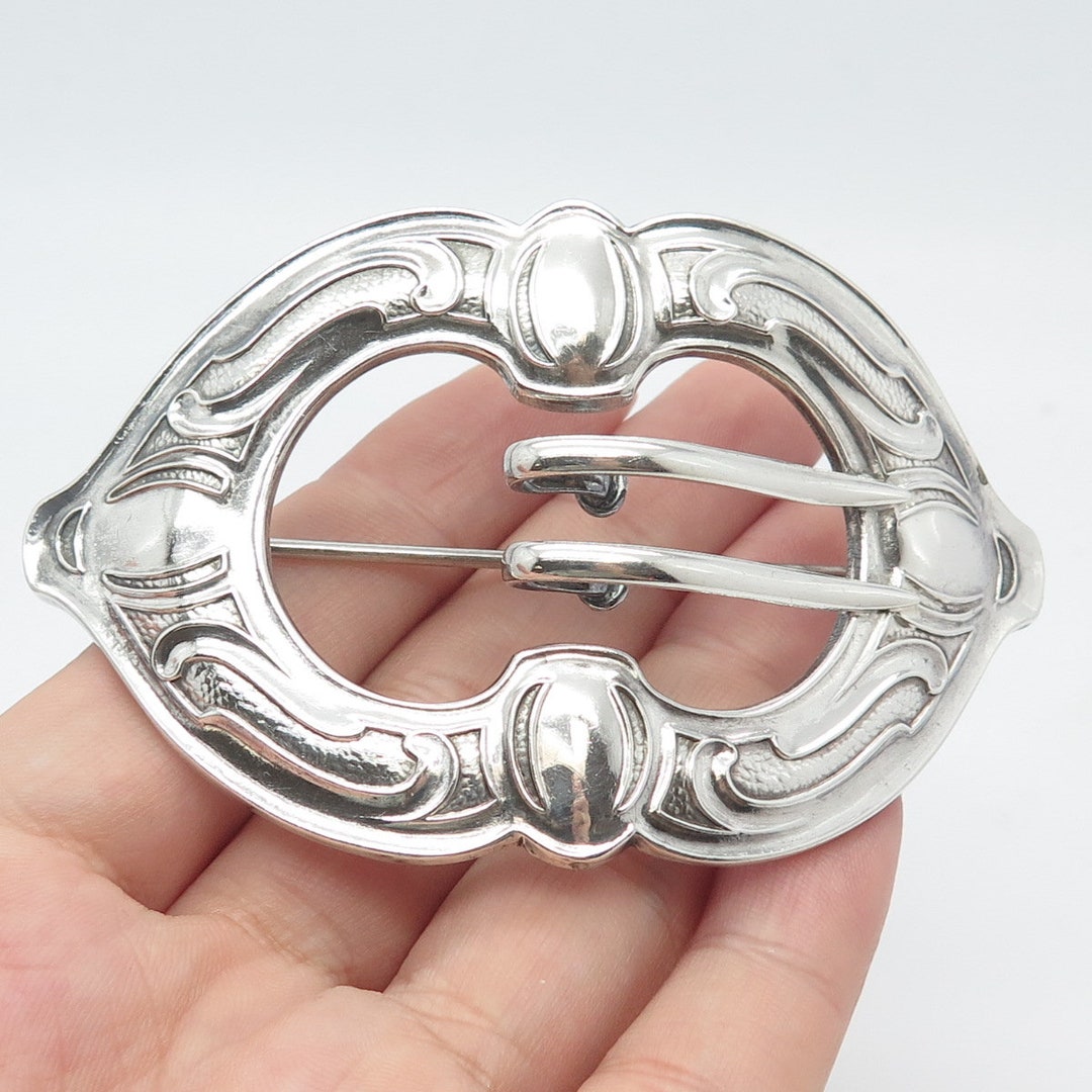 925 Sterling Silver Vintage Ornate Belt Buckle Pin Brooch - Etsy