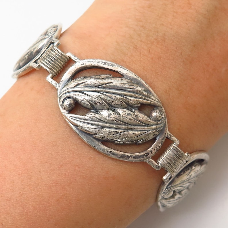 925 Sterling Silver Vintage Danecraft Leaf Cutout Link Bracelet 7.5