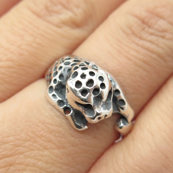 925 Sterling Silver Vintage Wild Cat Ring Size 8.5 - image 1