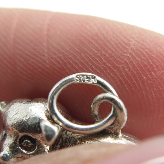 925 Sterling Silver Vintage Pig Minimalist 3D Cha… - image 7