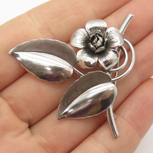 925 Sterling Silver Vintage Forstner Floral Design Pin Brooch