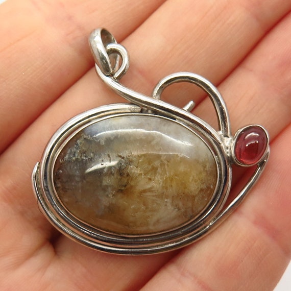 925 Sterling Silver Rutilated Quartz and Rhodolit… - image 1